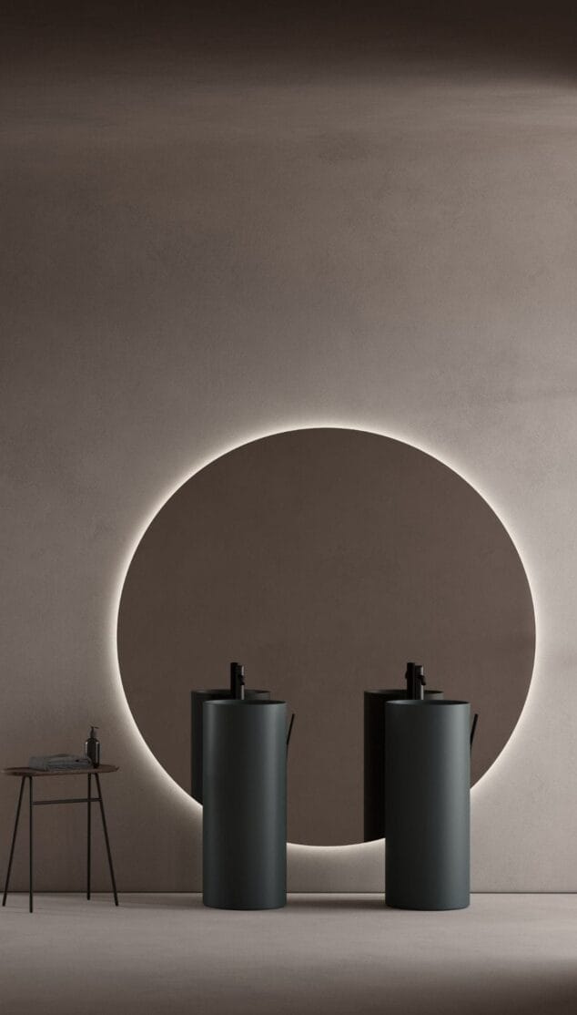 lavabo con pie con espejo ovalado