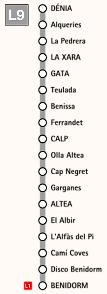 Línea 9 del TRAM de Alicante con parada en Teulada