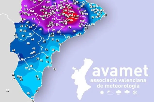 Imagen: Precipitación acumulada en la Marina Alta AVAMET