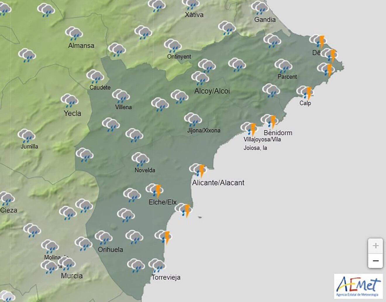 Predicción de AEMET para la madrugada del viernes 4 de marzo 2022