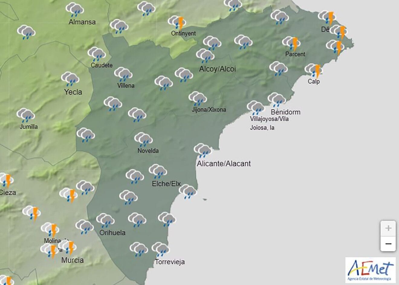 Previsión AEMET jueves por la tarde