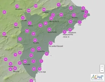 Probabilidad de precipitación AEMET para el jueves 24 de marzo 2022