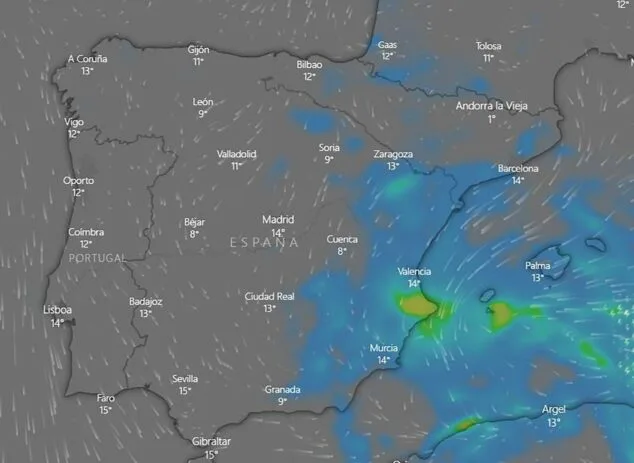 Imagen: Radar windy.com para la noche del miércoles