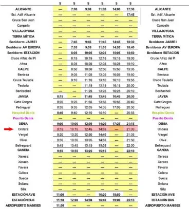 Autobús Alsa en Ondara desde Alicante el sábado
