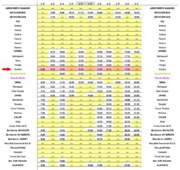 Autobús Alsa en Ondara desde Valencia de lunes a viernes