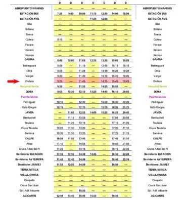 Autobús Alsa en Ondara desde Valencia el domingo