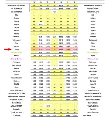 Autobús Alsa en Ondara desde Valencia el sábado