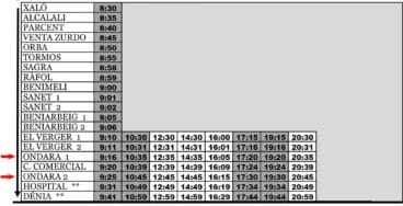 Autobús Carrió en Ondara el sábado