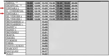 Autobús desde Dénia con parada en Ondara el sábado