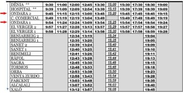 Autobús en Ondara desde Dénia de lunes a viernes