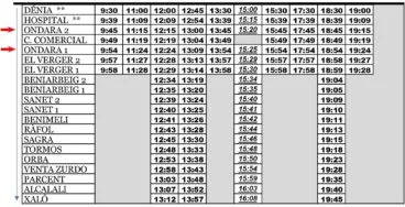 Autobús en Ondara desde Dénia de lunes a viernes