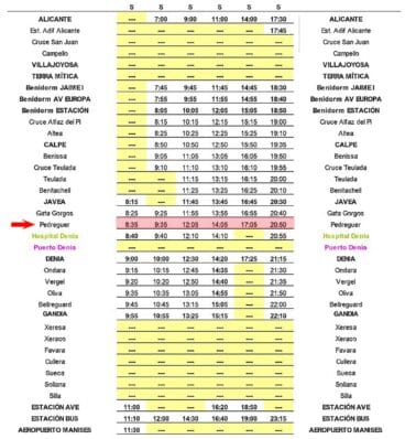 Autobús Pedreguer-Valencia el sábado