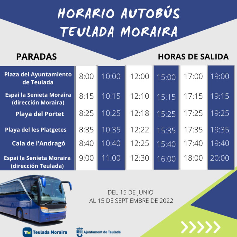 Summer bus schedule Teulada-Moraira 2022