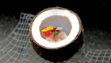 Coco relleno de gambas