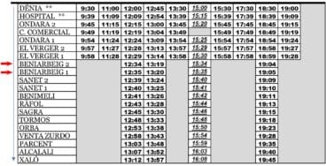 Horario de autobús de lunes a viernes en Beniarbeig hasta Xaló