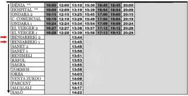 Horario de autobús en Beniarbeig el sábado hasta Xaló