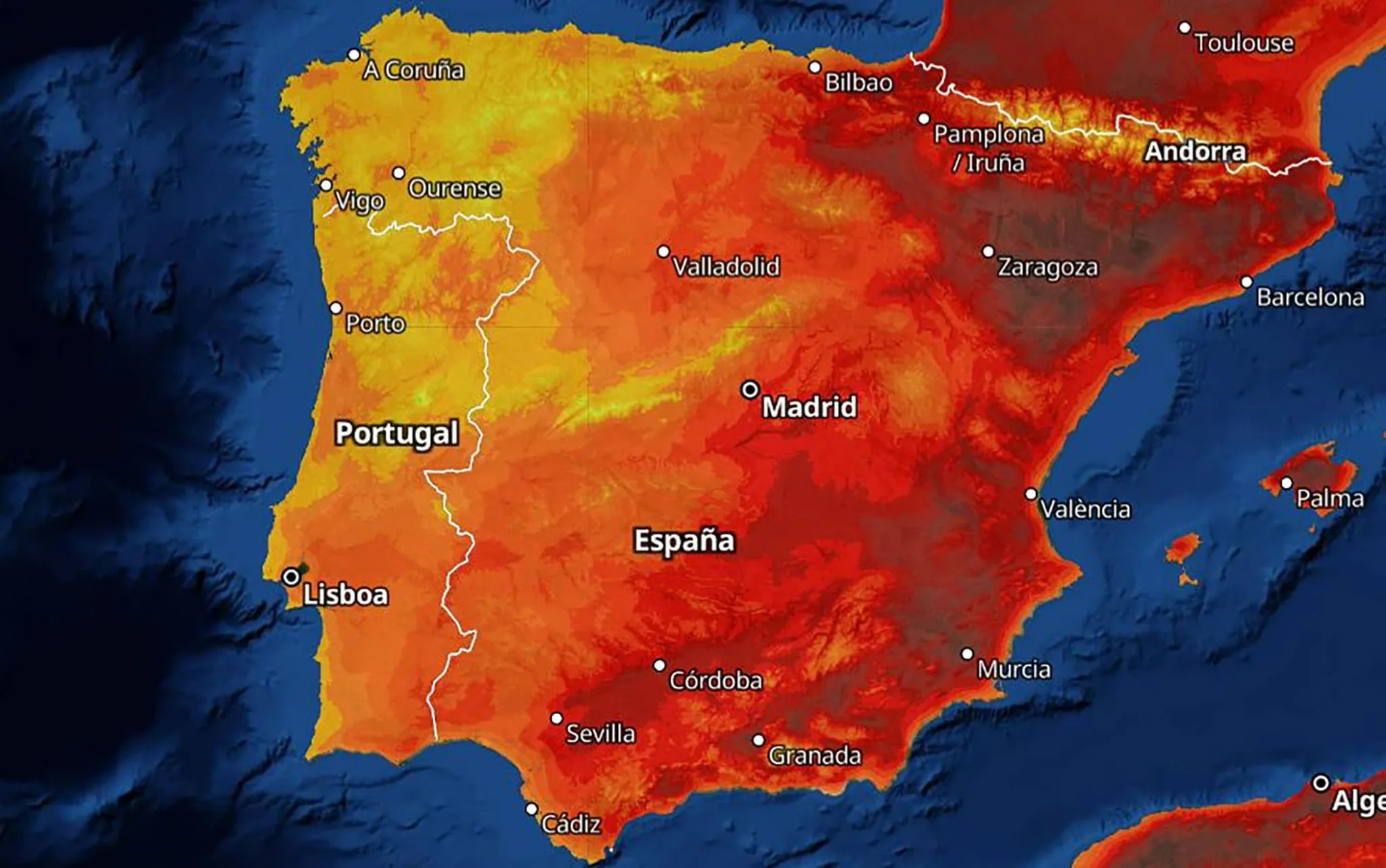 Imagen: Mapa de temperaturas el domingo 22 de mayo - Meteored