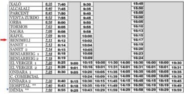 Autobús dirección Dénia con parada en Benimeli entre semana