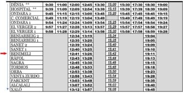 Autobús dirección Xaló con parada en Benimeli de lunes a viernes