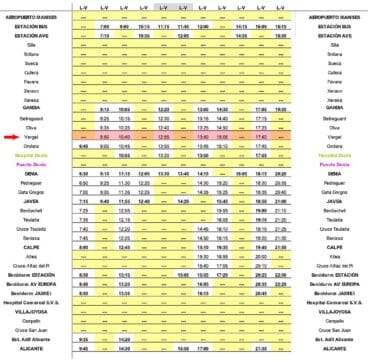 Autobús Valencia-Alicante en El Verger de lunes a viernes