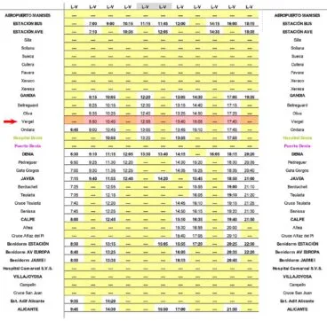 Autobús Valencia-Alicante en El Verger de lunes a viernes