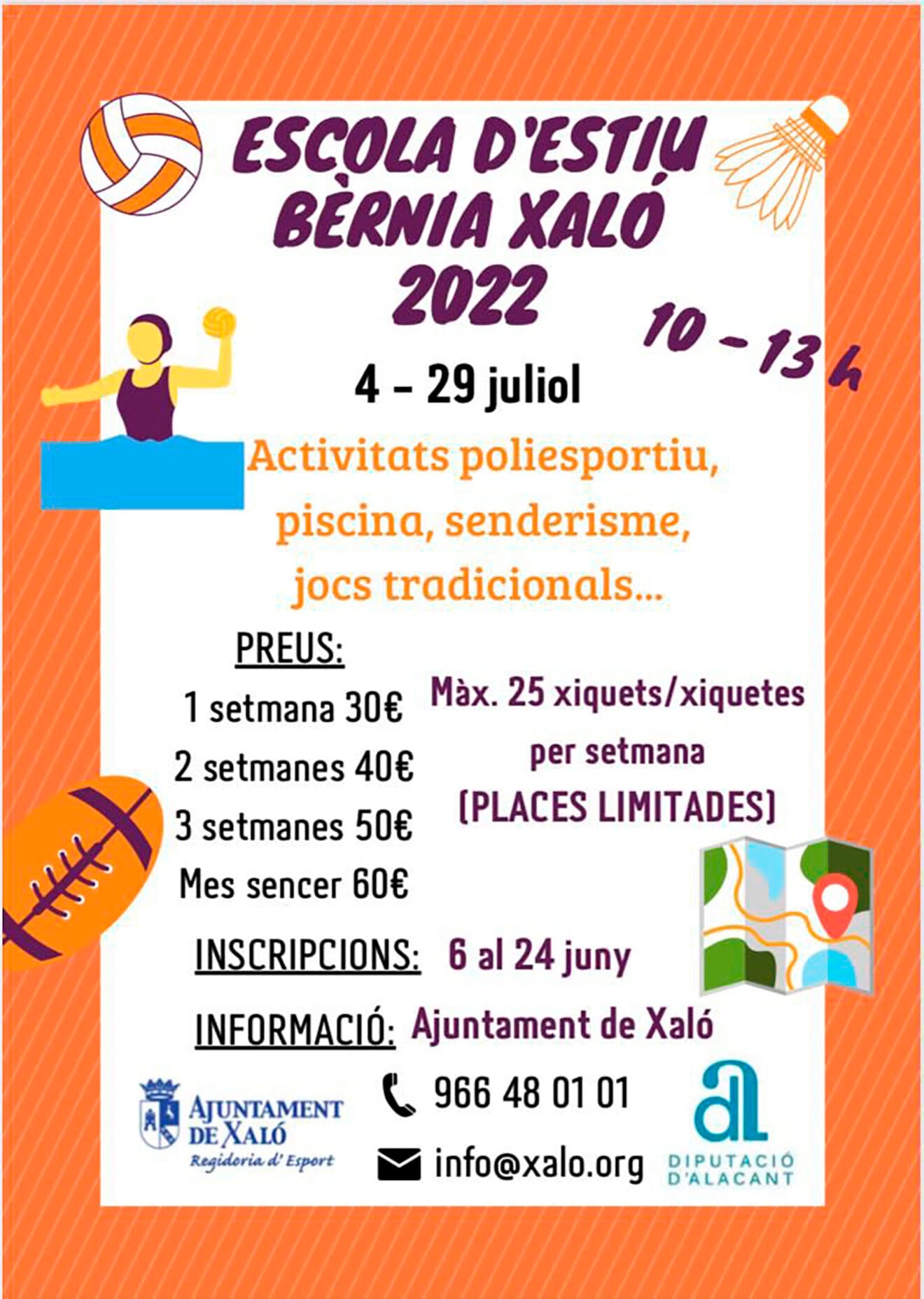Cartel de la la Escuela Deportiva de Verano Bèrnia-Xaló 2022