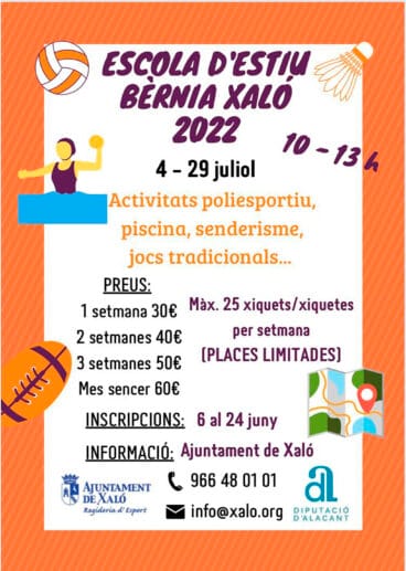 Cartel de la la Escuela Deportiva de Verano Bèrnia-Xaló 2022