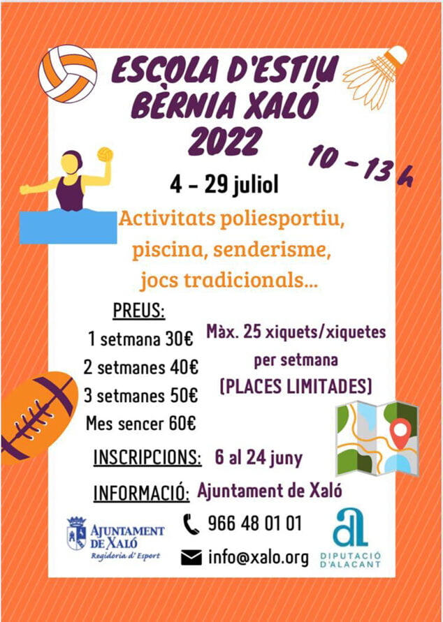 Imagen: Cartel de la la Escuela Deportiva de Verano Bèrnia-Xaló 2022