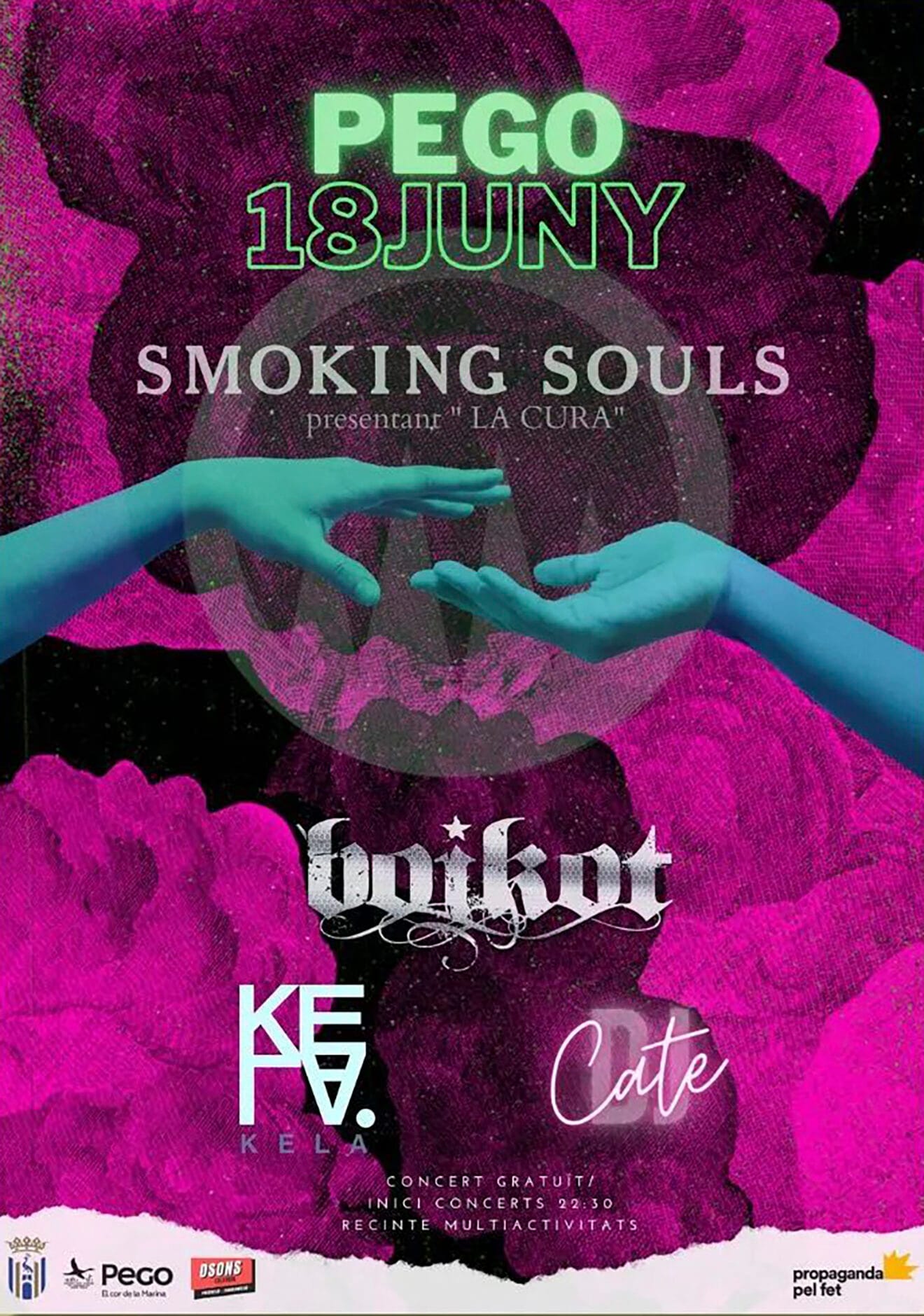 Cartel del concierto de Smoking Souls, Kela, Boikot y Dj Cate en Pego