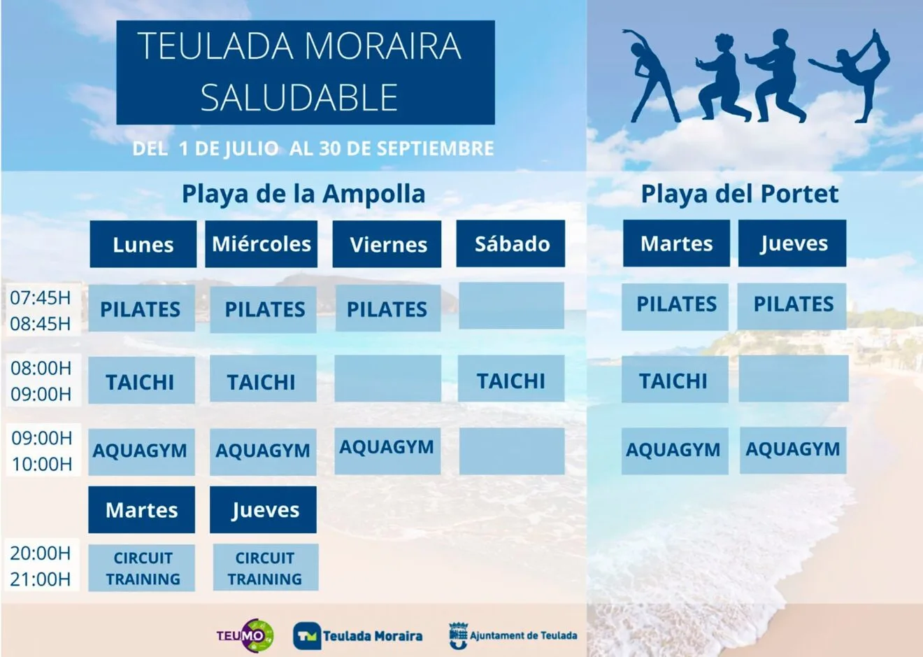 Horarios de las actividades deportivas de verano en las playas de Teulada-Moraira