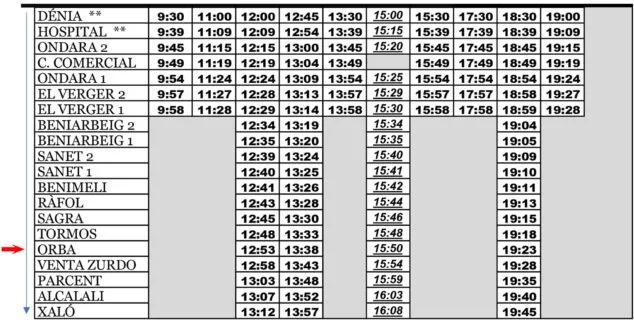 Imagen: Autobús Carrió de lunes a viernes desde Dénia hasta Orba