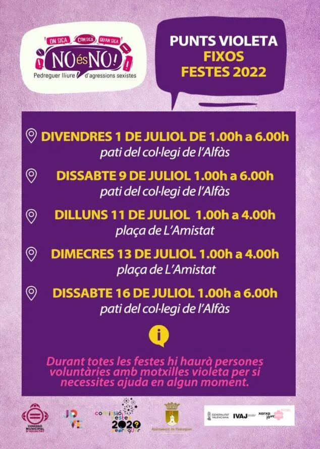 Imagen: Puntos violeta fijos en las fiestas de Pedreguer