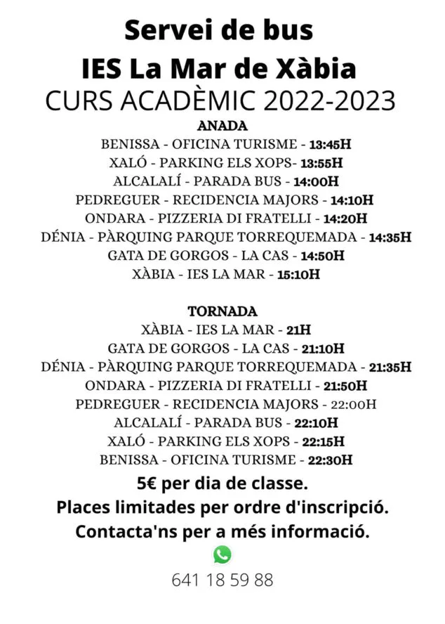 Imagen: Autobús estudiantil hacia IES La Mar de Xàbia