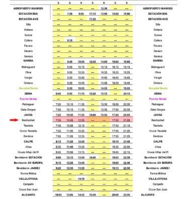 Autobús hacia Alicante con parada en Benitatxell el sábado