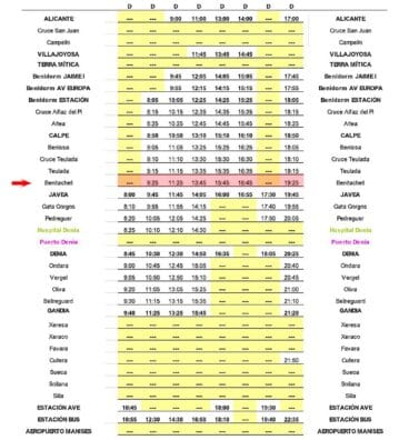Autobús hacia Valencia con parada en Benitatxell el domingo