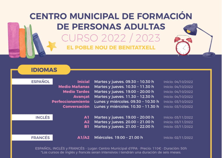 Cursos y talleres de la Ecuela de Personas Adultas de Benitatxell (versión en castellano)