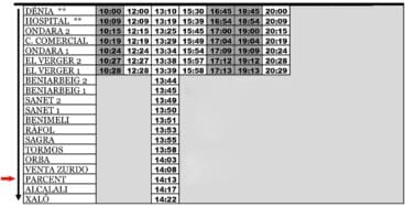 Horario de autobús desde Dénia a Parcent el sábado