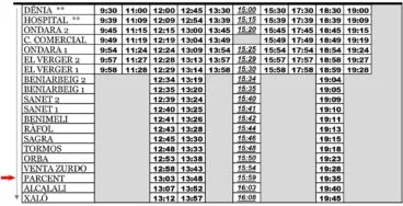 Horario de autobús desde Dénia a Parcent entre semana