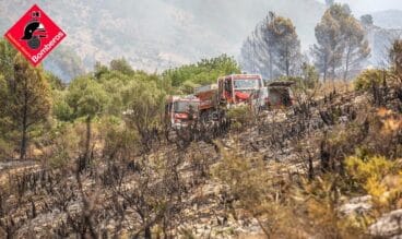 Zona afectada por el incendio de la Vall d’Ebo