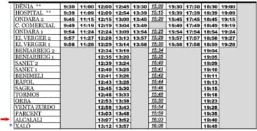 Autobús desde Dénia a Alcalalí entre semana