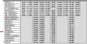 Autobús desde Dénia a Tormos de lunes a viernes