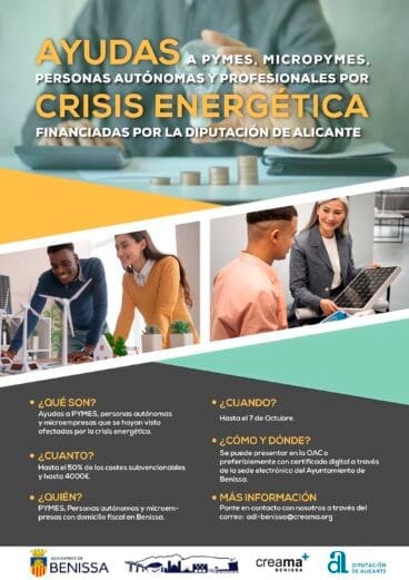 Ayudas para afrontar la crisis energética en Benissa financiadas por la Diputación de Alicante