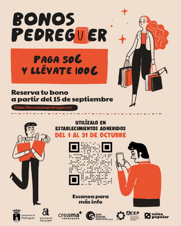 Imagen: Cartel de bonos de consumo en Pedreguer (versión en castellano)