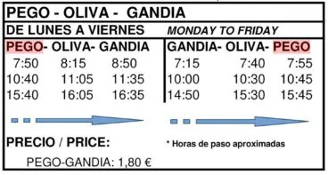 Horario de autobús de Pego a Gandia