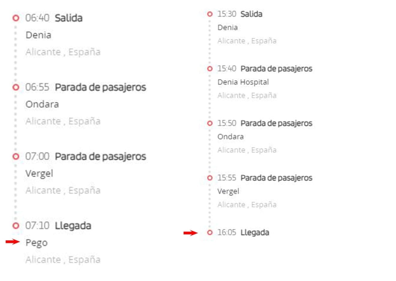 Horario de autobús desde Dénia a Pego - Alsa
