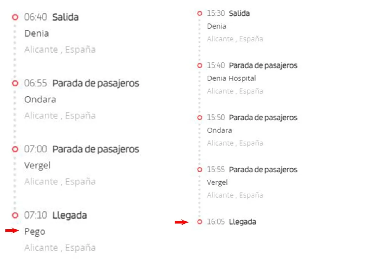 Horario de autobús desde Dénia a Pego - Alsa
