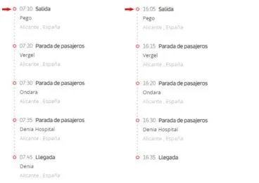 Horarios de autobús con salida desde Pego hacia Dénia – Alsa