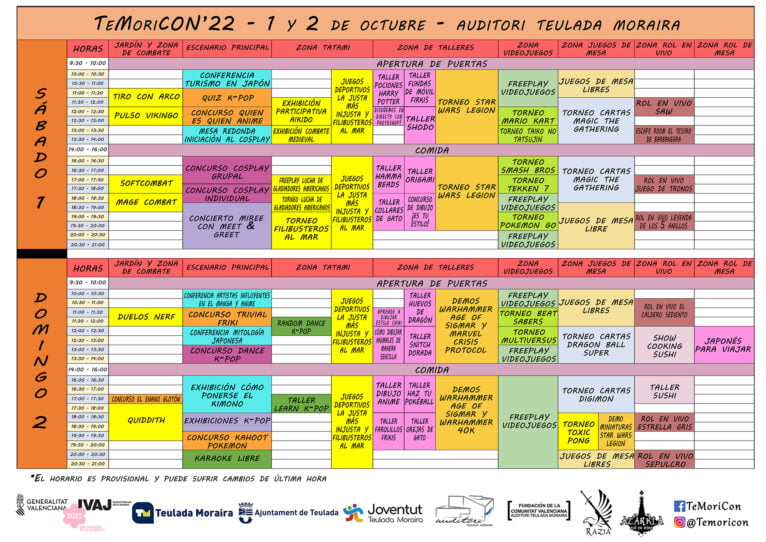 Horarios por zonas del TeMoriCon 2022 en Teulada-Moraira