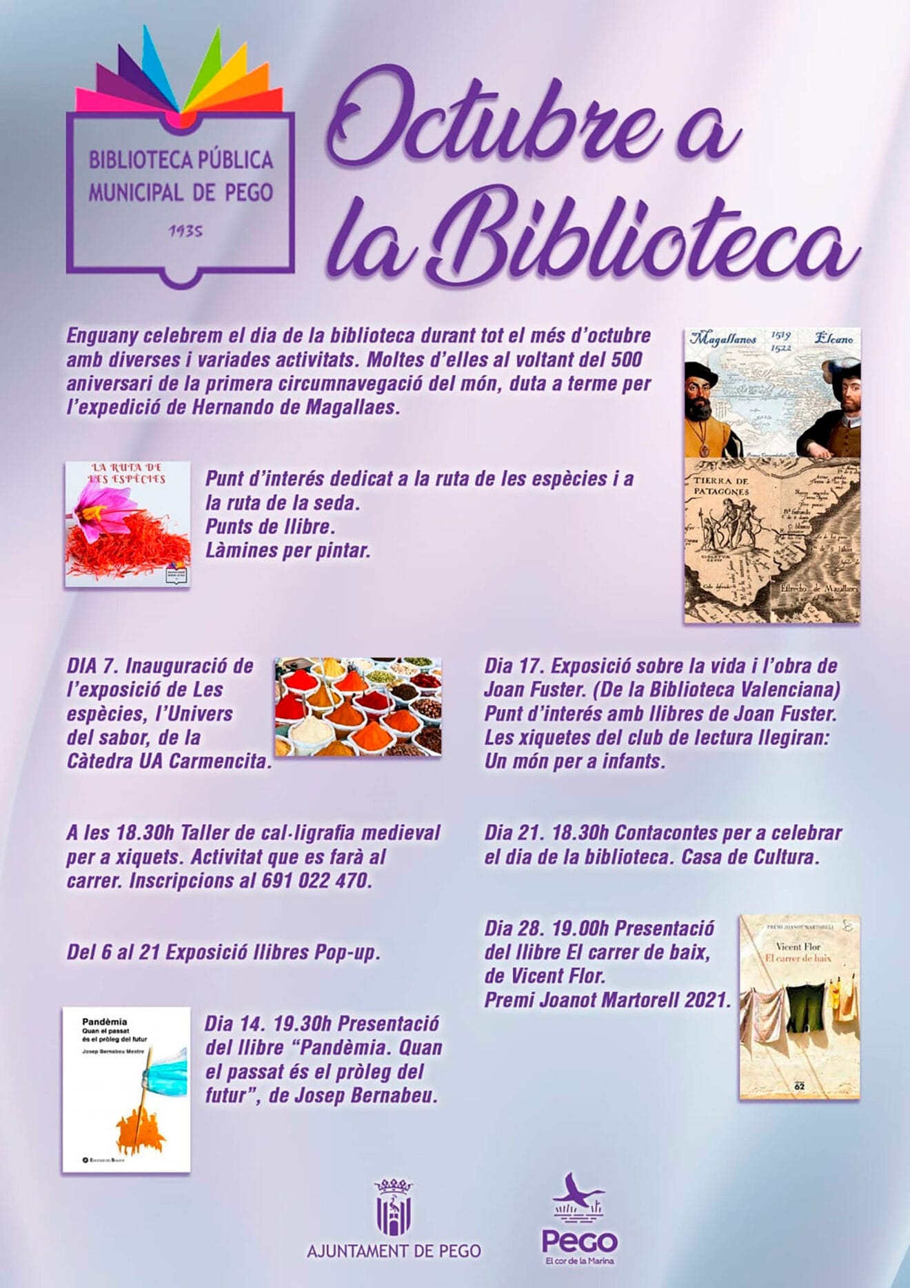 Programación cultural de la Biblioteca de Pego en octubre