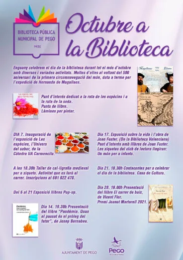 Programación cultural de la Biblioteca de Pego en octubre